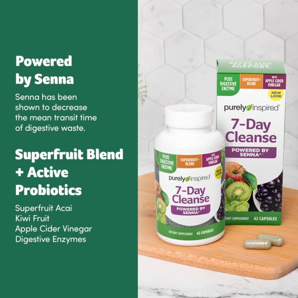 Purely Inspired 7-Day Detox Cleanse - Whole Body Cleanse & Detox Pills for Women & Men, Powered with Senna Leaf, Vitamin C, Apple Cider Vinegar, Digestive Enzymes & Probiotics - 42 Acai Berry Capsules