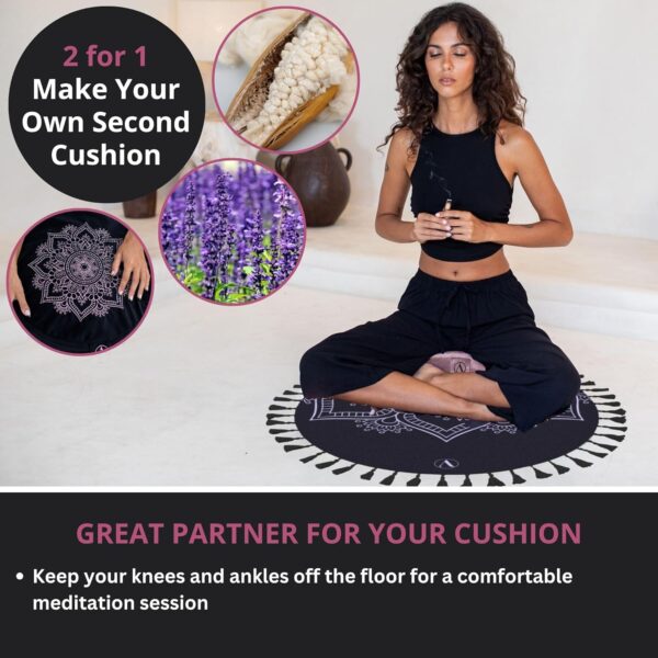 Aila Meditation Pillow Set with Small Meditation Mat & Extra Cushion Cover – Luxurious Meditation Floor Pillow Zen Spiritual Decor Zafu Round Yoga Meditation Cushion – Gift for Meditation Lovers