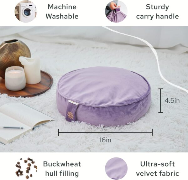 Mindful and Modern Velvet Meditation Cushion - Luxury Zafu Floor Pillow for Yoga - Large Buckwheat Meditation Pillow with Luxe Removable Cover in Six Colors