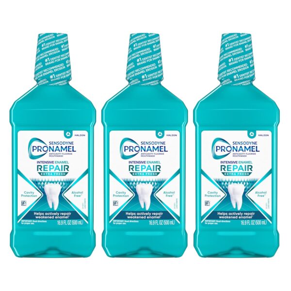 Sensodyne Pronamel Intensive Enamel Repair Alcohol-Free Mouthwash to Help Actively Repair Enamel and Protect Against Cavities, Extra Fresh, 3 x 16.9 fl oz