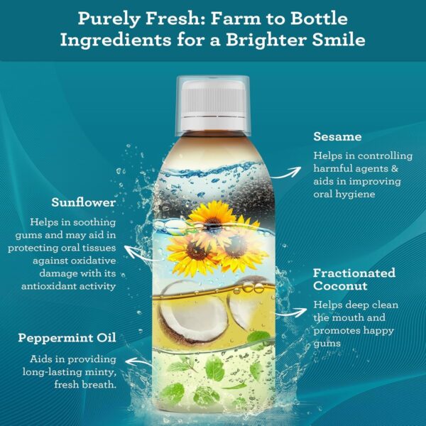 GuruNanda Original Oil Pulling with Tongue Scraper, Alcohol & Fluoride Free Mouthwash for Teeth & Gum Health & Fresh Breath (Unflavoured), 8.45 Fl Oz