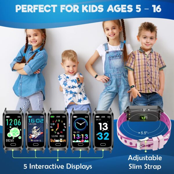 Inspiratek Kids Fitness Tracker for Kids Age 5-16 (5 Colors)，Waterproof Kids Fitness Watch，Kids Pedometer Watch，Watch for Kids，Step/Activity Tracker for Kids，Easy to Use Kids Tracker Watch (Pink)