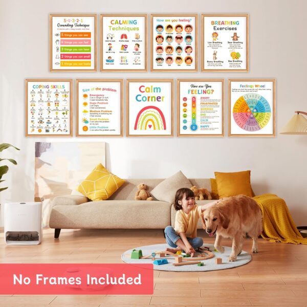 9 Calming Corner Posters, Feelings Chart for Kids, Calm Down Corner Mental Health Posters, Preschool Classroom Educational Poster Emotions Chart Coping Skills, Wall Art Decoration Mood Calming Sticker