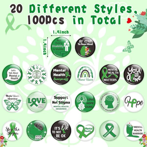 Mental Health Awareness Button Pins Green Ribbon Round Badges, Mental Health Awareness Month Brooch Pin, Mental Health Awareness Decoration Supplies, Clothing Bag Hat Accessories