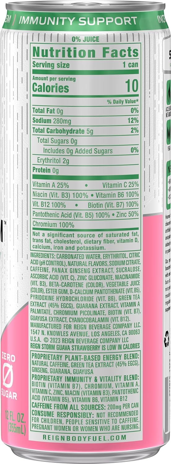 REIGN Storm, Guava Strawberry, Fitness & Wellness Energy Drink, 12 Fl Oz (Pack of 12)