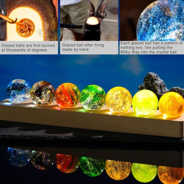 Ornalrist 7 Chakra Natural Healing Spheres with Wooden LED Light Base Crystal Quartz Ball for Meditation Positive Energy Night Light Home Decor