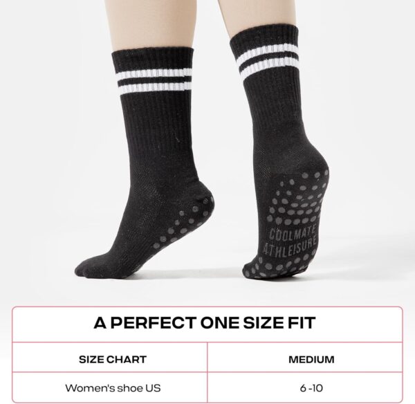 COOLMATE Pilates Socks with Grips for Women, Yoga Socks, Crew Non Slip Socks Women for Workout, Barre, Pilates Gifts(4 Pairs)