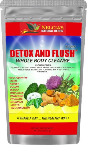 NELCIA'S Natural Herbs Detox and Cleanse Whole Body in 21 Days, Liver & Colon Cleanser, Enhanced with Senna Leaf, Dandelion & Milk Thistle Extract, 14 oz