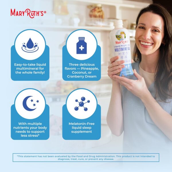 MaryRuth Organics Liquid Nighttime Multimineral Sleep Supplement | Sugar Free | Calm Magnesium Citrate| Calcium Magnesium Zinc | Available in 4 Flavors | Vegan | Gluten Free | 32 Servings
