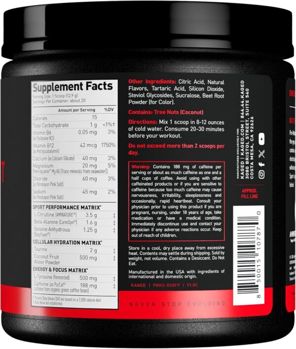 Kaged Pre-Kaged Sport Pre Workout Powder | Fruit Punch | Energy Supplement for Endurance | Cardio, Weightlifting Sports Drink | 20 Servings