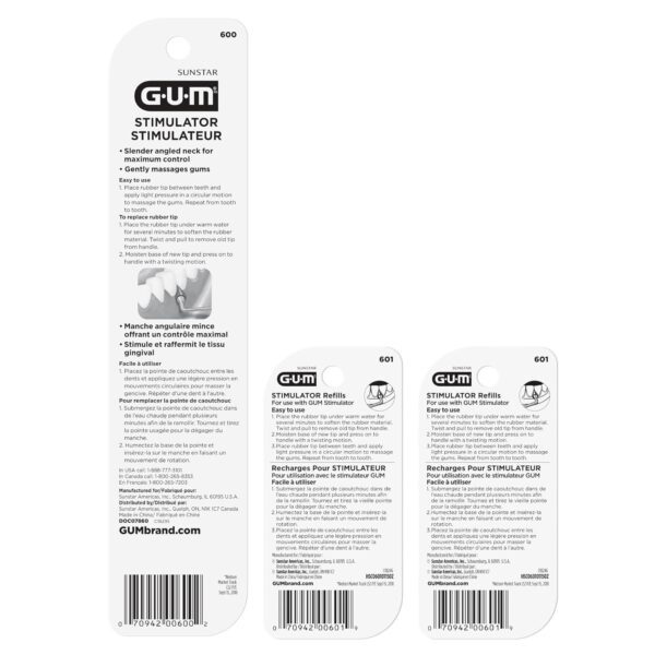 GUM Stimulator Permanent Handle - Long Handled Massager Remove Plaque & Promote Health (Handle + 2 Refill Packs)