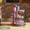 Hadulcet Yoga Mat Storage Rack, Stable Home Gym Storage for Dumbbells, Kettlebell, Workout Equipment Storage Organizer with Removable Hooks, Yoga Mat Holder for Easy to Move