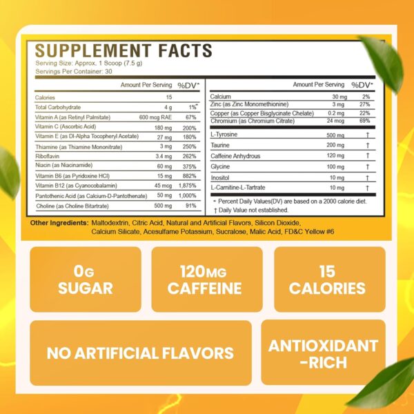 Morning Buzz Energy Drink Powder - Energy Boost Drink Mix - Sugar-Free Energy with Antioxidants - Morning Kickstart and Sports Nutrition Endurance Product - 30 Servings, Orange Burst, 8 Ounces