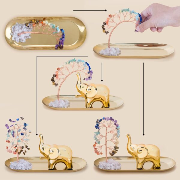 ZenBless 7 Chakra Healing Crystal Tree Ceramic Gold Elephant Decor Elephant Gifts for Women, Elephants Statues Home Decor, Yoga Meditation Zen Spiritual Room Home Shelf Decor Feng Shui Good Luck