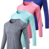 4-Pack: Womens Long Sleeve Athletic Tops with Thumb Holes – Dry Fit Active Crewneck Workout Tees
