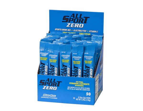 All Sport Powder Hydration Sticks | Zero Calorie | Performance Electrolyte Drink Mix | Sugar Free | 2x Potassium | Blue Raz Ice | 3 grams (50 Count)