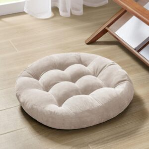 Degrees of Comfort Meditation Floor Pillow, Round Large Pillows Seating for Adults, Tufted Corduroy Cushion for Living Room Tatami, Beige 22 Inch
