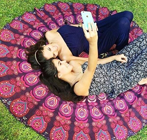 raajsee Purple Round Beach Tapestry Hippie/Boho Beach Blanket Mandala/Indian Cotton Throw - Round Tablecloth/Home Decor/Indie Rug Yoga Mat Meditation Picnic Rugs 178 CM / 70 INCHE Circle