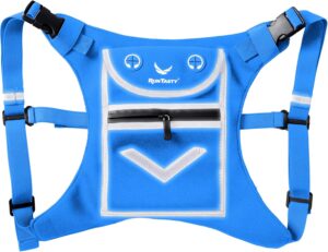 Blue Running Mini Backpack Vest for Men & Women – Reflective with 360° Hi-Viz, Holds Accessories, iPhone, Android, iPad Mini – Lightweight, Adjustable Gear for Fitness, Walking, Cycling, Hiking