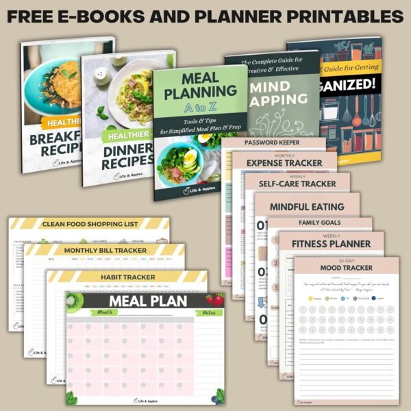 Life & Apples Meal Planner with Grocery List - Weekly Menu Plan and Prep, Healthy Diet and Weight Loss Tracking, 1 Year Undated Meal Planning Notebook, 5 X 8 Inch Spiral Notebook, Mint Green