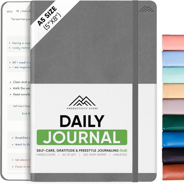 Best Daily Journal for Men & Women for Mindfulness, Productivity, Happiness & Self Care | Gratitude Journal, Affirmation Journal, Positivity Journal, Manifestation Journal, Self-Care Journal, Habit Tracker & Daily Journal with Prompts (Gray)