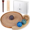 Melonva Mini Zen Garden for Desk 9.5''x9.5'' Automatic Desk Zen Garden Accessories Zen Sand Garden Bamboo Sand Tray Therapy Kit Zen Office Decor Meditation Room Decor with 4 Stamp Spheres