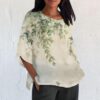 Linen Shirt for Women Crew Neck 3/4 Sleeve Tunic Blouses Casual Loose Fall T-Shirt Tops for Ladies Summer S-5XL
