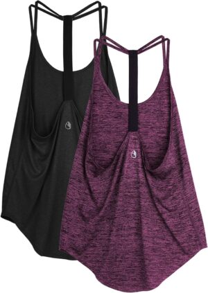 icyzone Workout Tank Tops for Women - Athletic Yoga Tops, T-Back Running Tank Top
