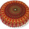 CRAFT KALA 32 Inch Large Hippie Boho Mandala Meditation Home Floor Pillow Cushion Pouf Cover Round Poufs Cover Bohemian Circle Floor Cushion Cover Case for Outdoor Yoga Living Room Decor (Red Mirchi)