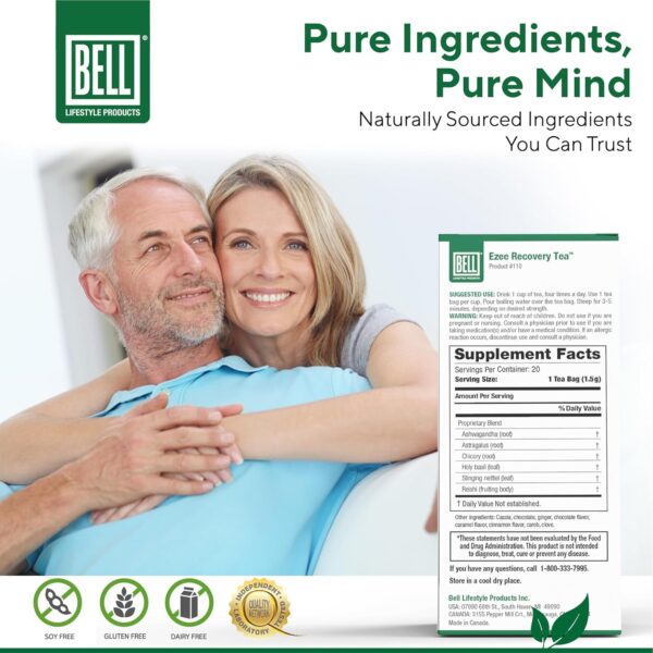 Ezee Recovery Tea by Bell Lifestyle Products Herbal Blend | Helps Support Relaxation and Well-Being with Reishi Mushroom, Ashwagandha, Holy Basil, Natural, Vegan, 20 Tea Bags
