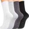 Pilates Yoga Socks with Grips for Women - Crew Length Ballet Barre Socks - Sticky Workout Hospital Socks