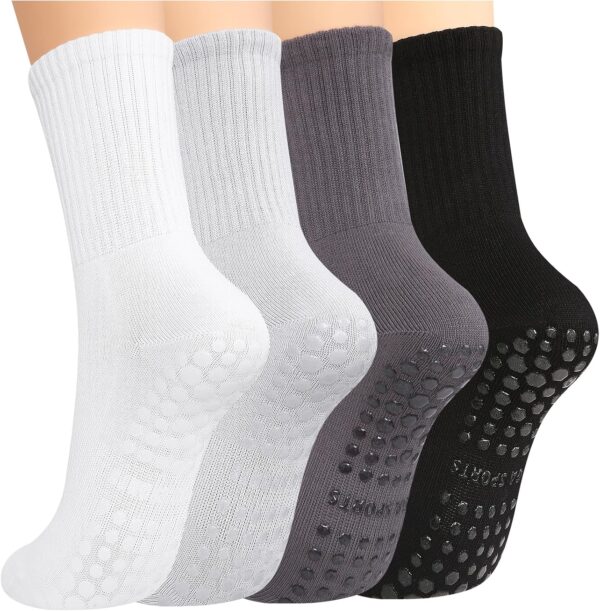 Pilates Yoga Socks with Grips for Women - Crew Length Ballet Barre Socks - Sticky Workout Hospital Socks