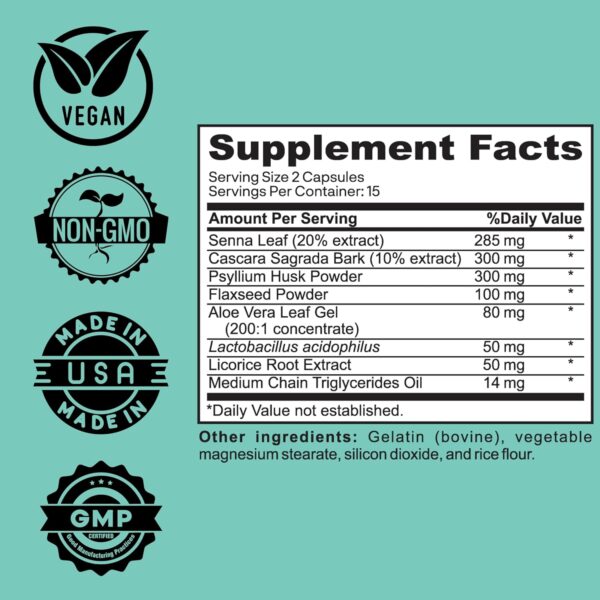 15-Day Colon Cleanse for Gut Health – Probiotics for Men & Women, Candida Cleanse, Aloe Vera, Licorice Root, Psyllium Husk – Supports Digestive & Immune Health, Detox & Kidney Cleanse
