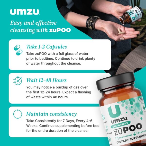 UMZU zuPOO Natural Colon Cleanse, Constipation Relief & Detox Supplement for Women & Men, Cascara Sagrada, Magnesium, Milk Thistle, Apple Cider Vinegar (15 Day Supply | 30 Capsules)