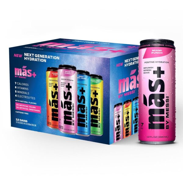 Más+ by Messi 12oz Variety Pack Sports Drink & Hydration Beverage, 12-pack