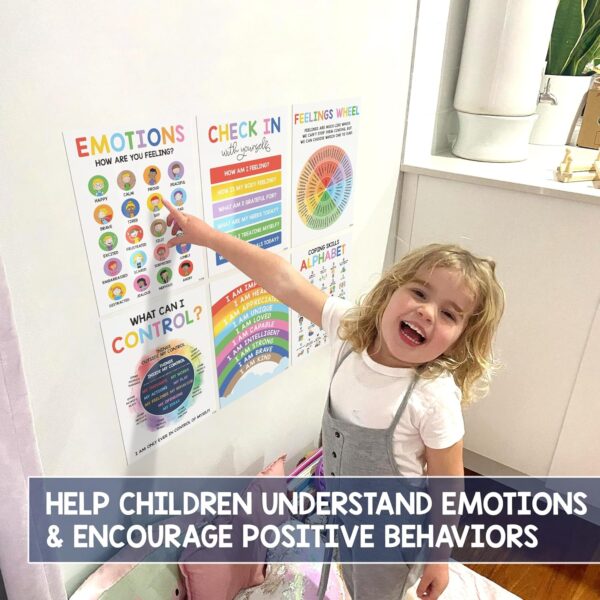 12 Calming Corner Classroom Posters (10x14) - Feelings Wheel Chart & Emotions Poster For Kids, Calm Down Corner Supplies For Therapy Office Decor, Mental Health Wall Decorations For Preschool