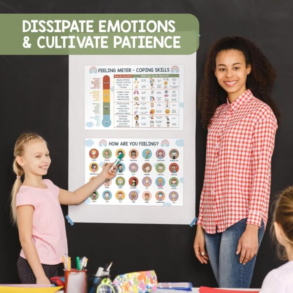 Feelings Chart for Kids - Coping Skills Emotions Chart Poster - Calm Down Corner Supplies - Mental Health Posters for Kids - School Counselor Psychologist Toddler Preschool Homeschool Decoration
