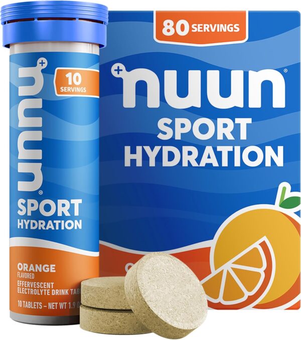 Nuun Sport Electrolyte Tablets - Dissolvable in Water, Orange, 5 Essential Electrolytes for Hydration, 1g Sugar Drink Mix, Vegan, Non-GMO, 8 Pack (80 Total Servings)
