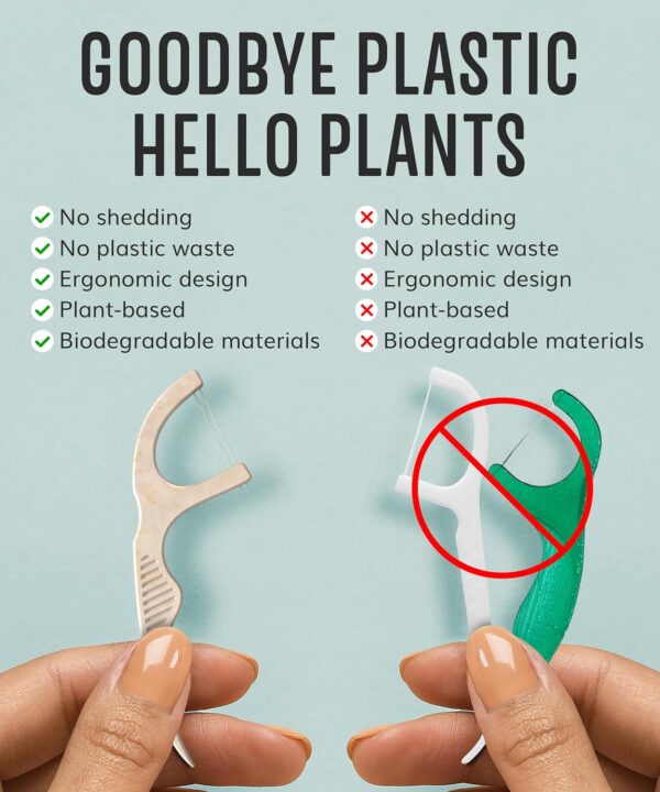 81wE9ZU55OL._AC_SL1500_.jpg Double Floss Picks Biodegradable (200pcs) - Plant Based Natural Dental Floss Sticks- Flossers for Adults & Kids - Nontoxic Vegan Tooth Pick Flossers - Mint