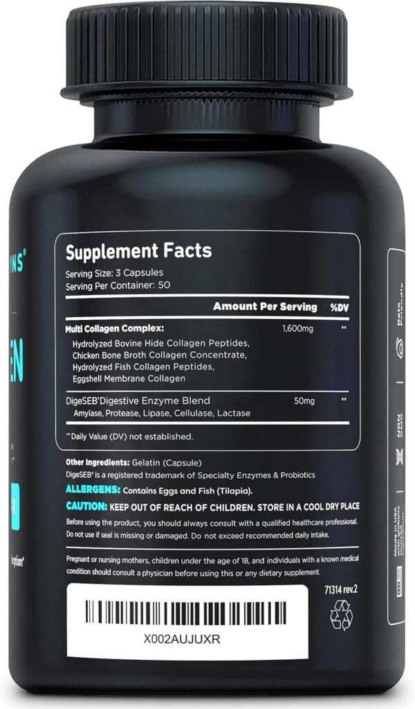 Vital Vitamins Multi Collagen for Women & Men (2-Pack) - Type I, II, III, V, X - Grass Fed, Non-GMO - 300 Capsules