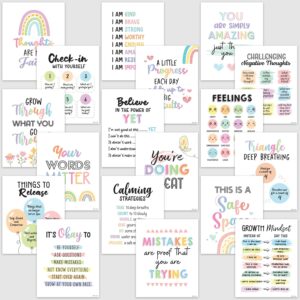 Decorably 18 Mental Health Posters for Classroom, 8x10in Matte-Laminated Inspirational School Psychologist Office Decor