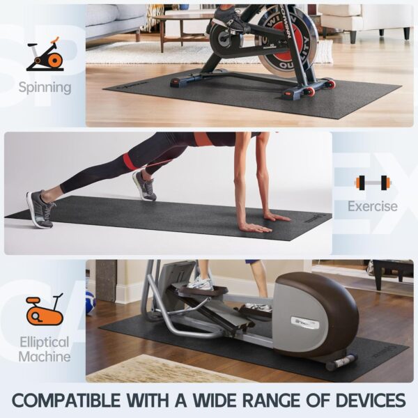 Exercise Equipment Mat for Bike, Treadmill, Elliptical, Yoga - Non Slip Bike Trainer Mat for Stationary Spin Bike Indoor Outdoor, High Density Workout Floor Protector Mat 90" x 40"