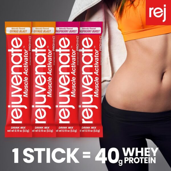 Rejuvenate Muscle Building Drink Sticks – Patented EAAs, 1 Stick = 40g Whey Protein Isolate, 11x Better Than Whey Protein, GLP-1 + Bariatric Approved*, Packaging May Vary, Citrus Blast, 14 Count