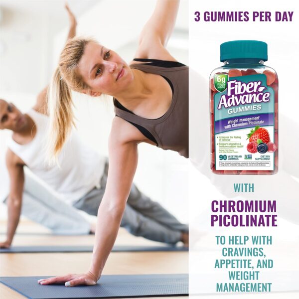 Fiber Advance Weight Management Gummies | 100% Plant Based Fiber for Digestive Wellness and Gut Health | Chromium Picolinate for Weight Management Support, 90 Count