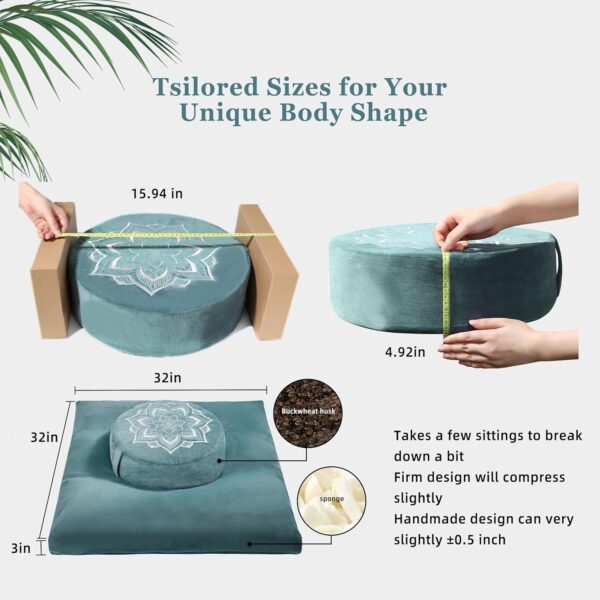 Meditation Cushion with Washable Premium Velvet Cover,100% Memory Foam Square Floor Cushion and Buckwheat Cushion Seating for Adults and Children Sitting, Yoga, Reading