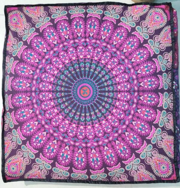 Indian Craft Castle 24" Pink Peacock Mandala Barmeri Large Floor Pillow Cover Cushion Meditation Seating Ottoman Throw Cover Hippie Decorative Zipped Bohemian Pouf Ottoman Pom Pom Cases 24" Square