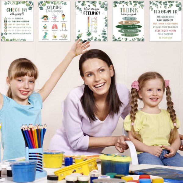 Harloon 20 Pcs Calming Corner Classroom Posters Mental Health Posters Therapy Office Feelings Chart Home Preschool Classroom Decorations for Teachers Elementary Educational Posters for Kids(Greenery)
