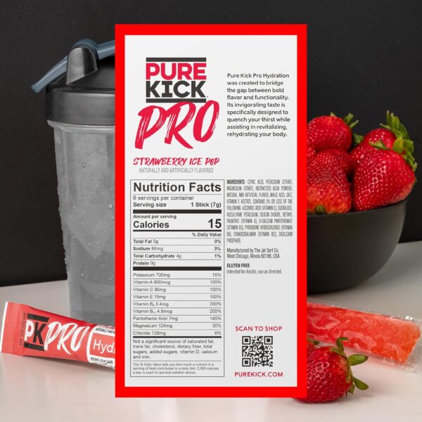 PURE KICK PRO Hydration Electrolyte Drink Mix, Strawberry Ice Pop, Includes 1 Box with 6 Packets in Each Box
