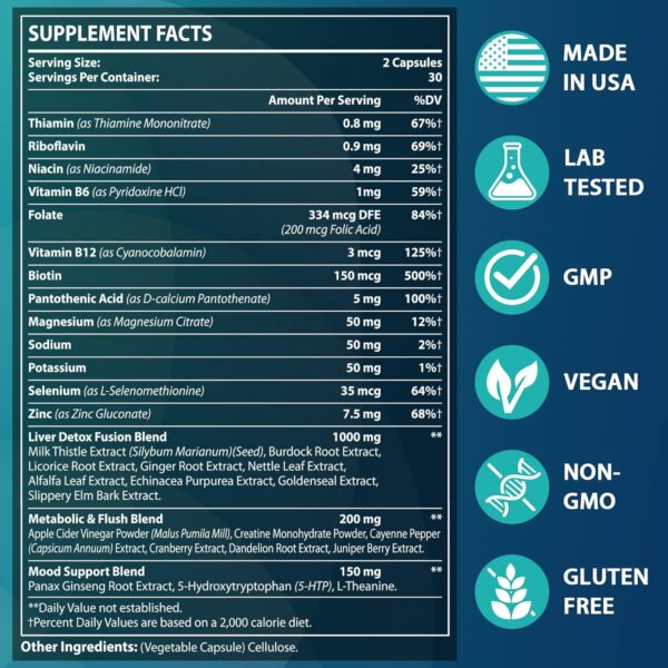90,000 MG Detox and Cleanse, Body Detox for Men & Women, Fast Detox, Kidney Cleanse Detox & Repair, Natural Herbal Premium Formula for Liver, Digestion & Mood, Made in USA, 60 Caps