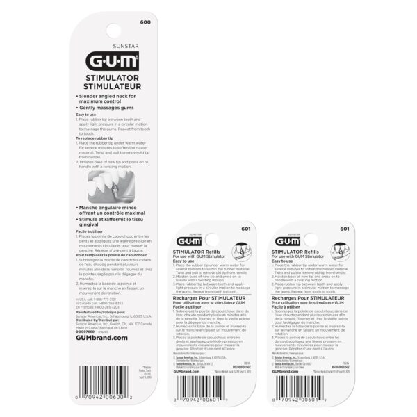 GUM Stimulator Permanent Handle - Long Handled Massager Remove Plaque & Promote Health (Handle + 2 Refill Packs)